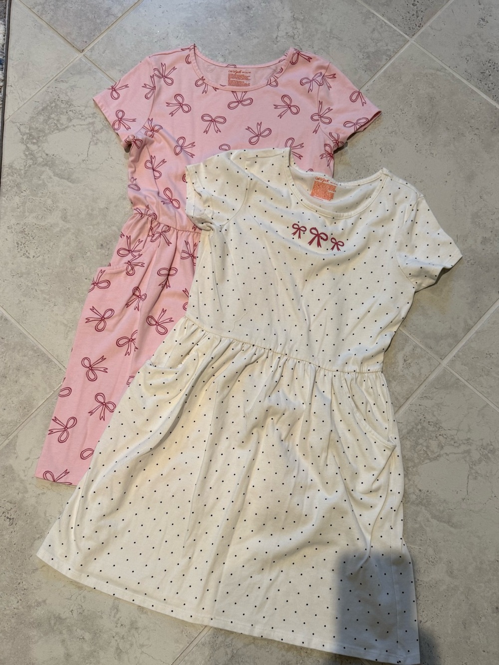 Girls' Pink and Cream Bow Print Short Sleeve Dresses Size XXL(16/18)